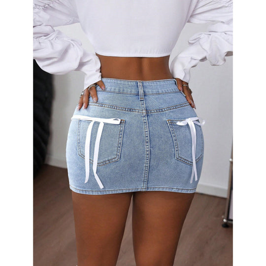 Damen Denim Minirock mit eleganten Schnürdetails EB
