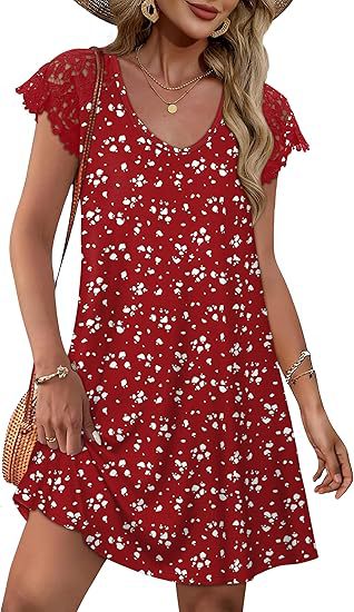 Damen Sommerkleid mit eleganten Spitzenärmeln und floralem Muster EB