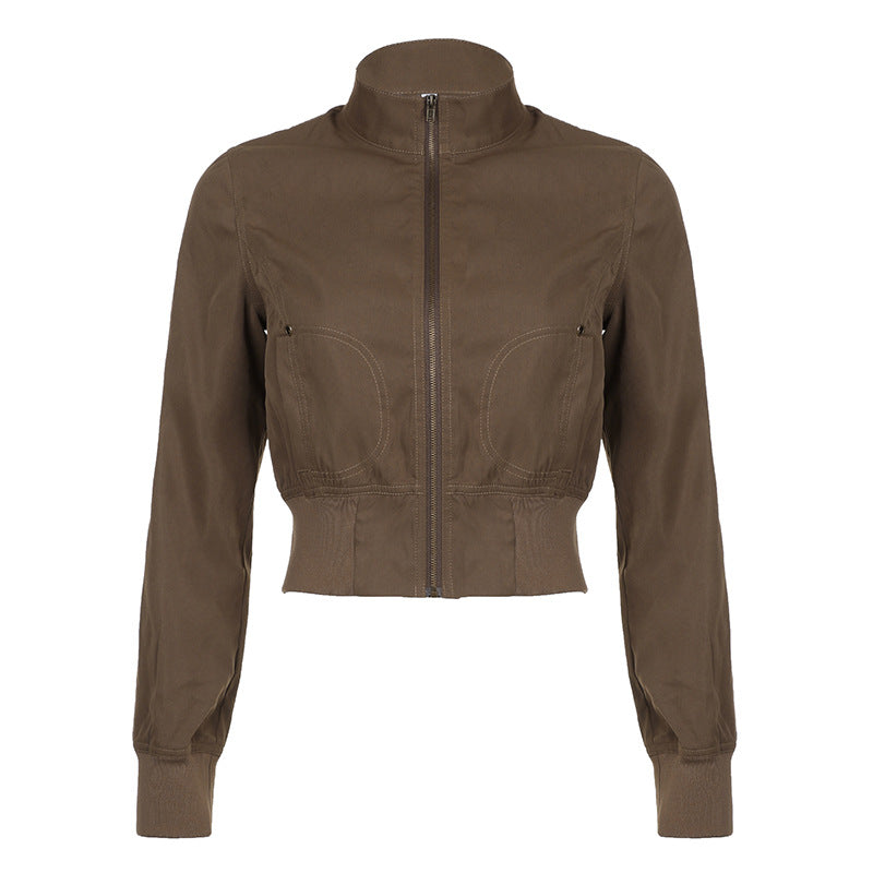 Damen nan taillierte Kurzjacke mit Stehkragen, durchgehendem Reißverschluss und elastischem Bund EB