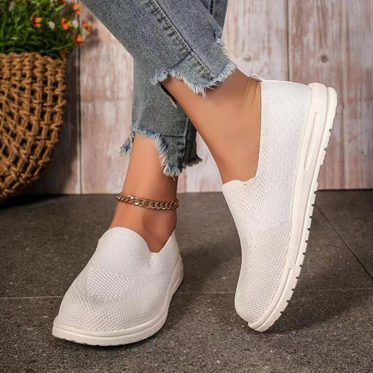 Damen Atmungsaktive Slip-On Sneakers mit elastischem Strickoberteil und bequemer Sohle EB