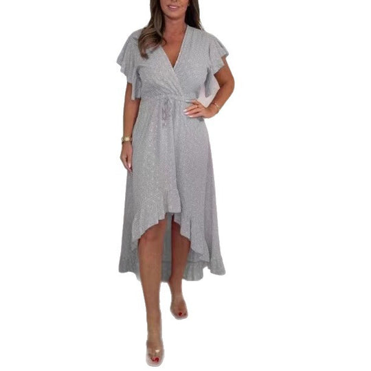 Damen High-Low Rüsch Wickelkleid EB