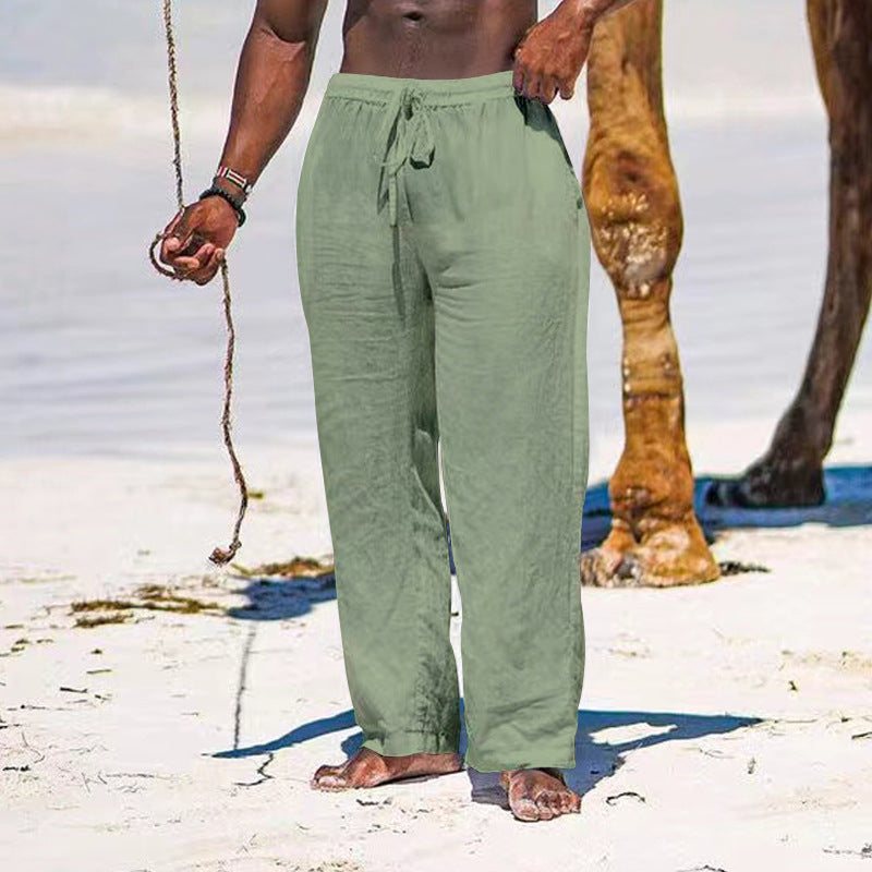 Herren lässige Strandhose aus leichtem Leinenstoff mit elastischem Bund und Kordelzug EB