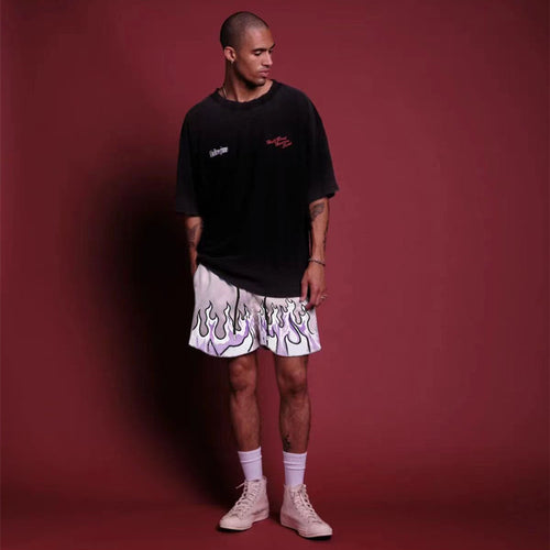 Damen Sportliche Mesh-Shorts mit trendigem Flammenmuster EB
