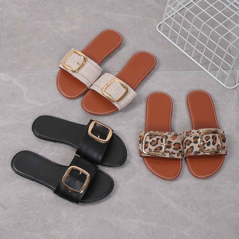 Damen offene Slipper mit modernem Schnallen-Detail EB