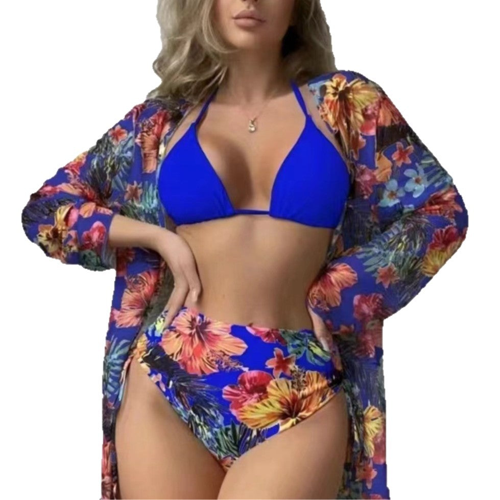 Damen Hochtaillierte Bikini-Set mit floralem Design EB