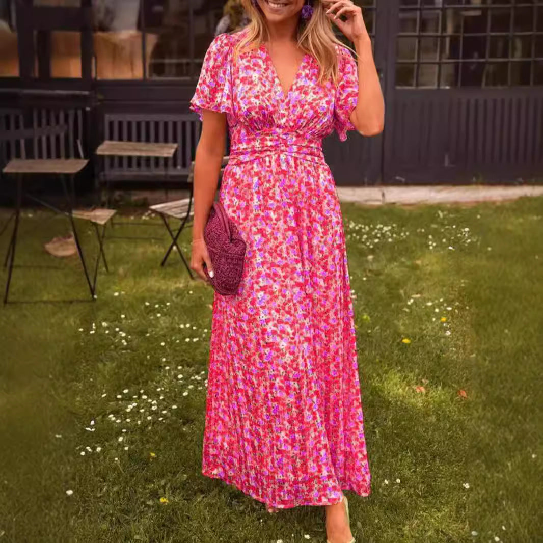 Damen Maxikleid mit floralem Muster und raffinierten Ärmeln EB