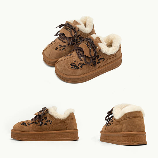 Damen modische Sneakers mit kuscheligem Innenfutter und tierischem Muster EB