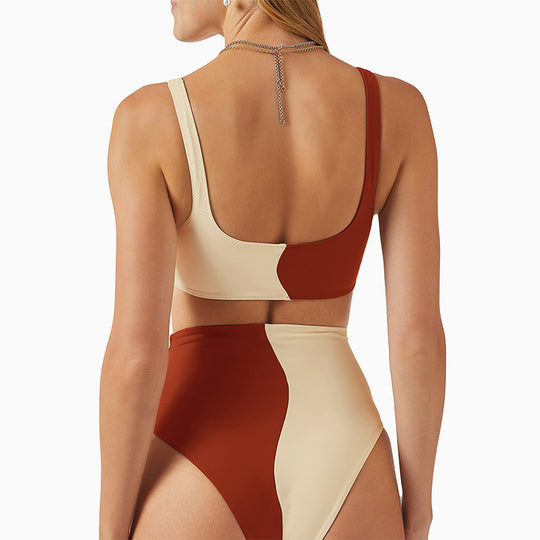 Damen Hochgeschnittenes Bikini-Set mit kontrastierenden Farbblöcken EB