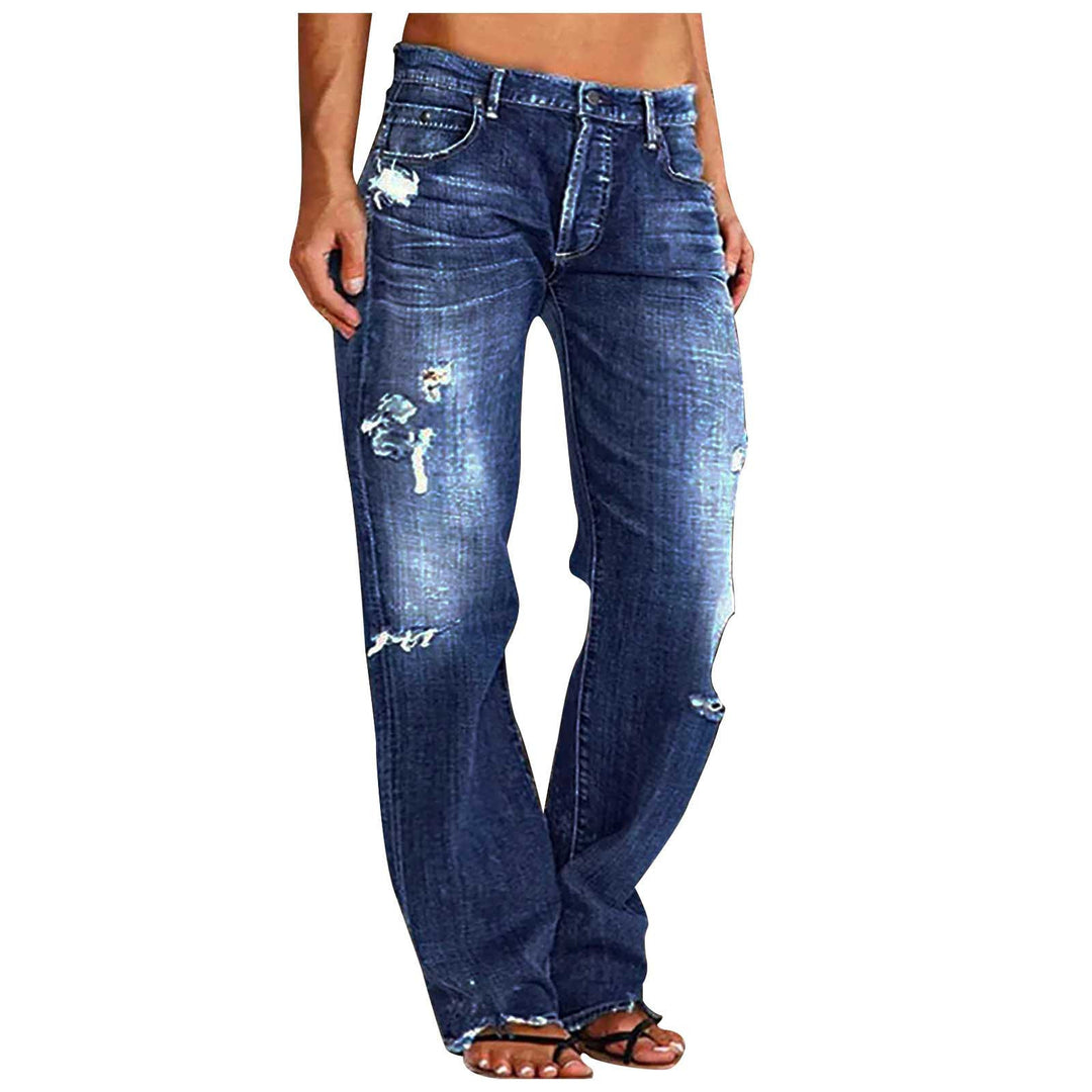 Damen nan weite zerrissene Jeans mit hoher Taille Relaxed Fit und ausgefranstem Saum EB