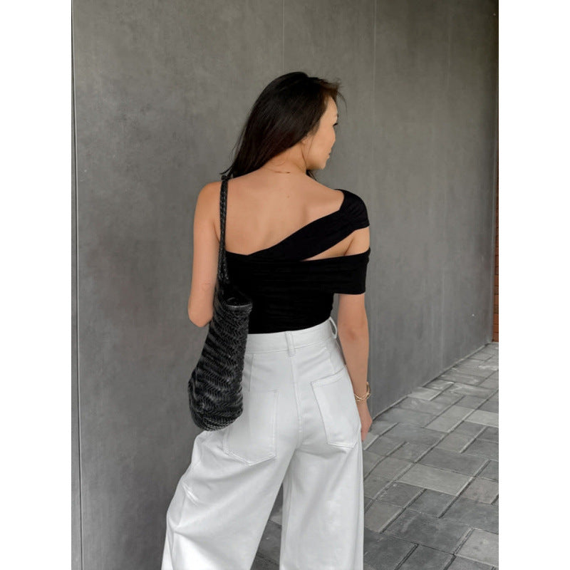 Damen asymmetrisches Oberteil mit eleganter Wickeldetail EB