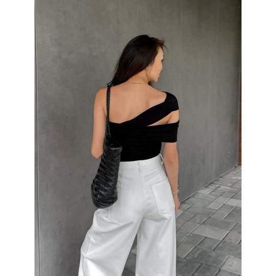 Damen asymmetrisches Oberteil mit eleganter Wickeldetail EB