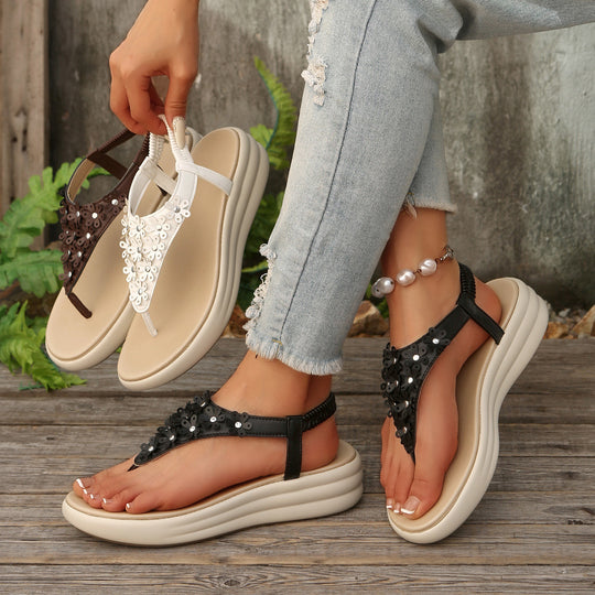 Damen Sandalen mit floralem Dekor und komfortablem Wedge-Design EB