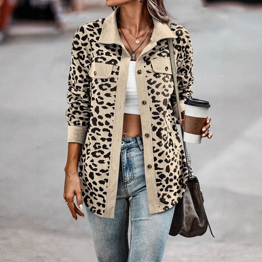 Damen gestreifter Hemdenjacke mit Leopardenmuster EB