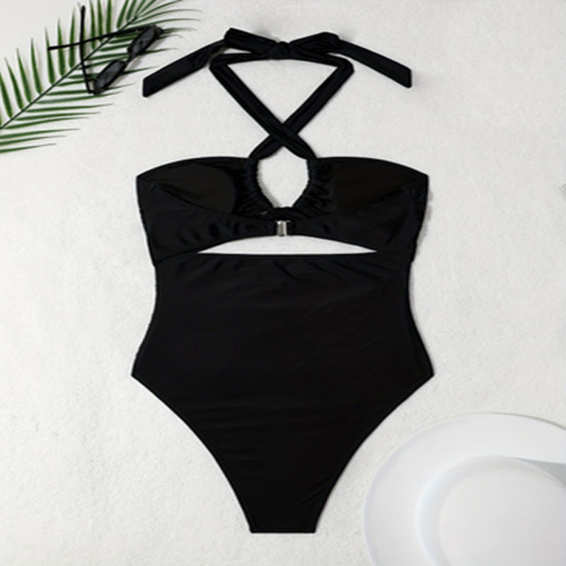 Damen Einteiler Badeanzug mit raffiniertem Wickeldesign und elegantem Cut-Out EB
