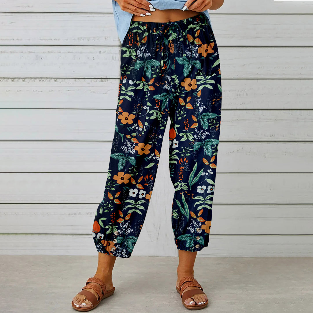 Damen Elegante Sommerhose mit floralem Muster und lockerem Schnitt EB