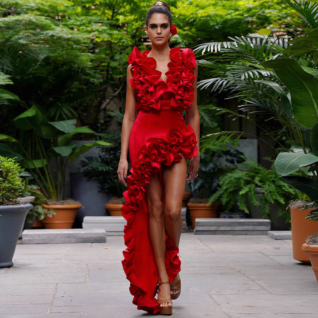 Damen Eleganter Badeanzug mit Rüschen und weitem Hosen-Design EB