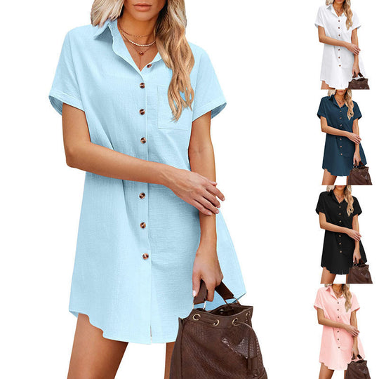 Damen Hemdblusenkleid mit modischem Kragen und praktischer Knopfleiste EB