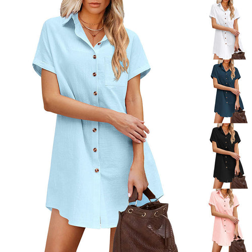 Damen Hemdblusenkleid mit modischem Kragen und praktischer Knopfleiste EB