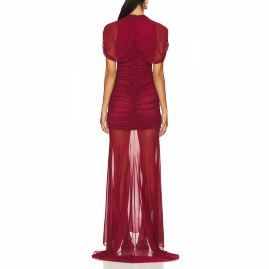 Damen Elegantes Cocktailkleid mit gerafftem Design und transparenter Schicht EB