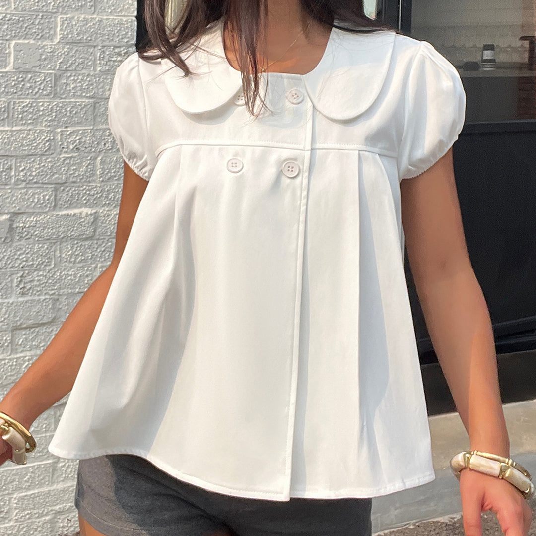 Damen Bluse mit raffinierter Knopfleiste und verspielten Puffärmeln EB