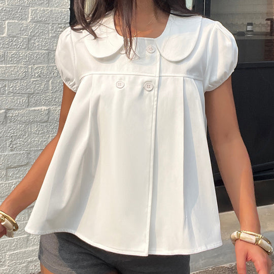 Damen Bluse mit raffinierter Knopfleiste und verspielten Puffärmeln EB