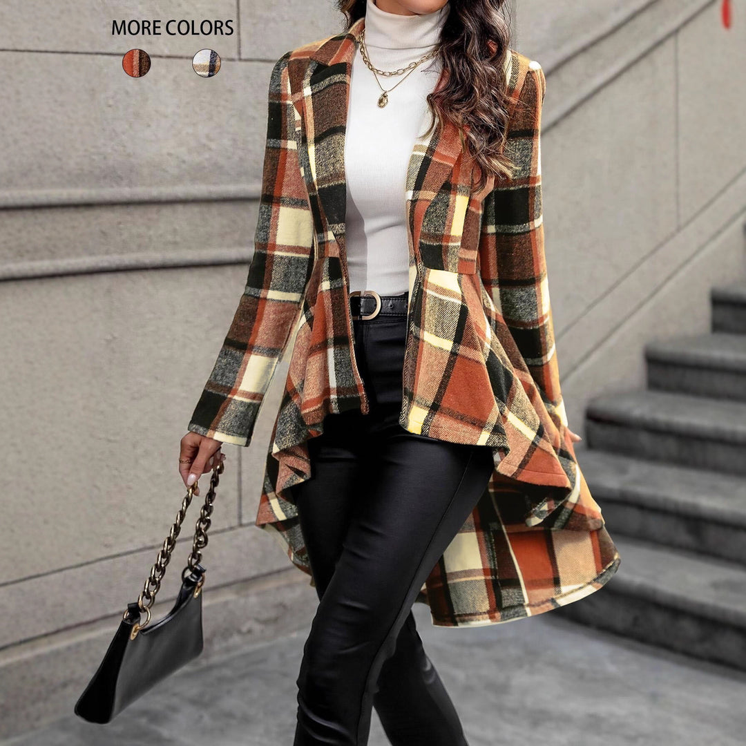 Damen Elegante und fließende Karojacke mit asymmetrischem Saum EB