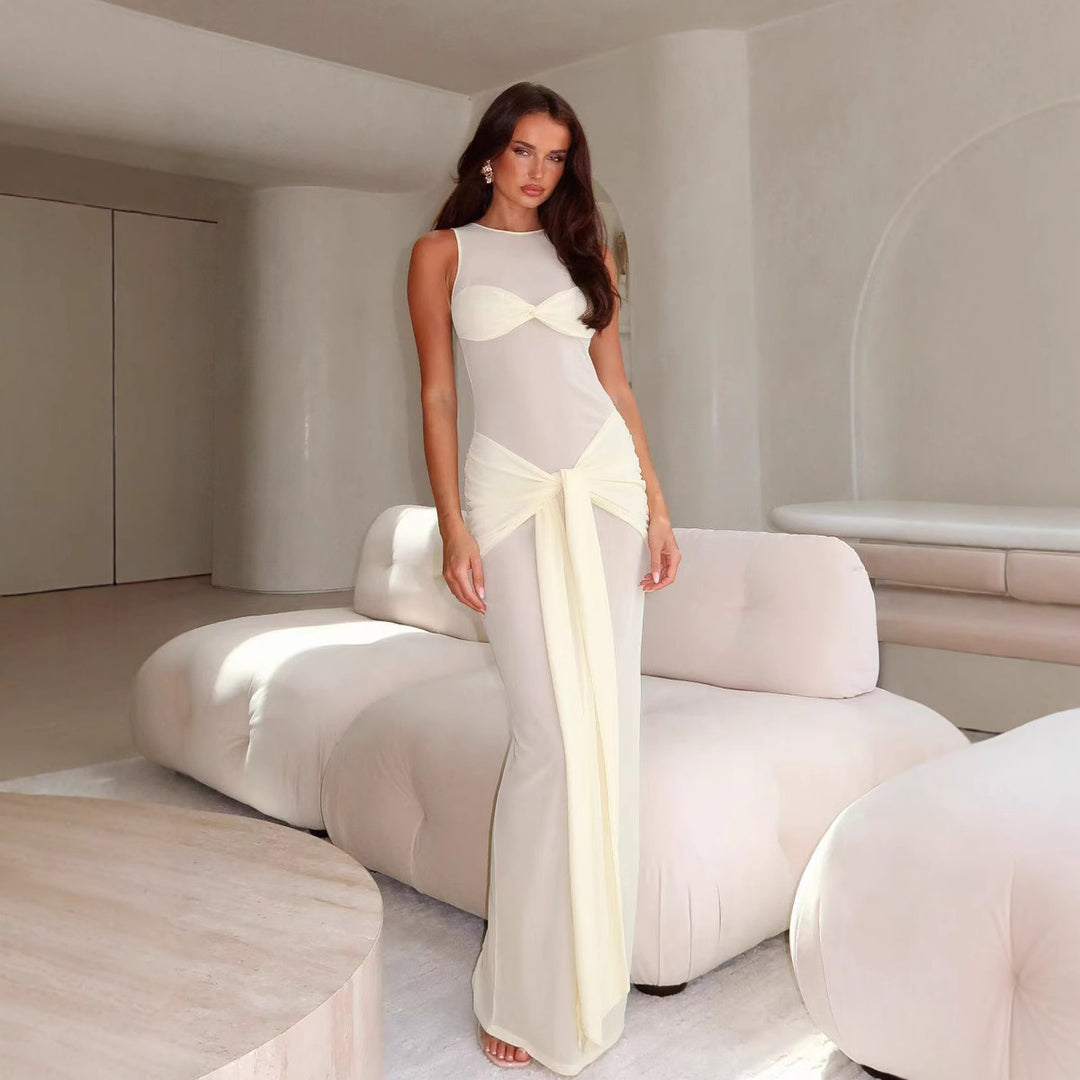 Damen Elegantes Maxikleid mit raffiniertem Wickel-Design und Transparenten Einsätzen EB