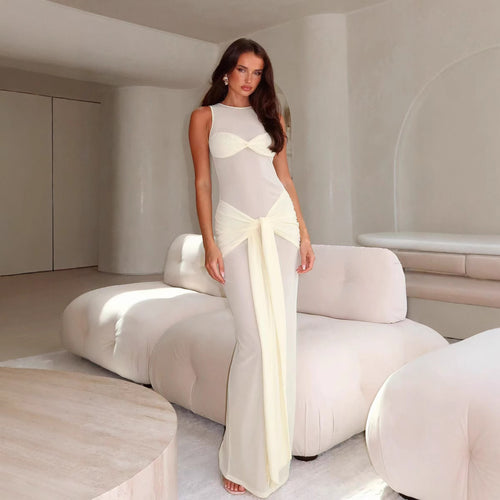 Damen Elegantes Maxikleid mit raffiniertem Wickel-Design und Transparenten Einsätzen EB