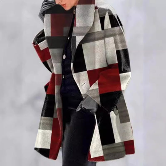 Damen modischer Karomantel mit oversized Schnitt und luxuriöser Textur EB