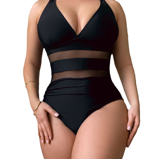 Damen Sportlicher Badeanzug mit transparenter Taille EB