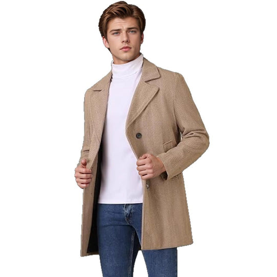 Herren eleganter Doppelreiher-Mantel mit strukturiertem Herringbone-Muster EB