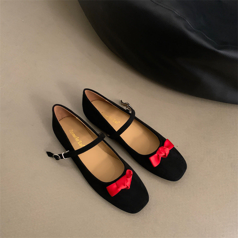 Damen elegante Ballerinas mit modischem Mary Jane-Riemchen und Schleifenverzierung EB