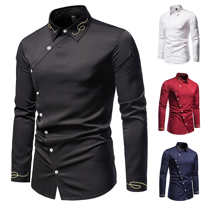Herren Elegantes Langarmhemd mit dekorativen Knopfdetails EB