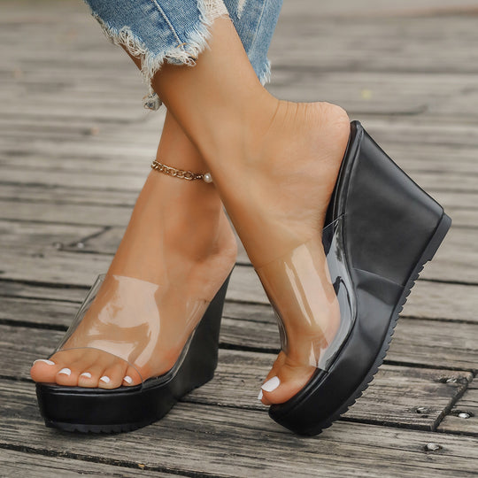 Damen Plattform-Sandalen mit transparentem Obermaterial und rutschfester Sohle EB