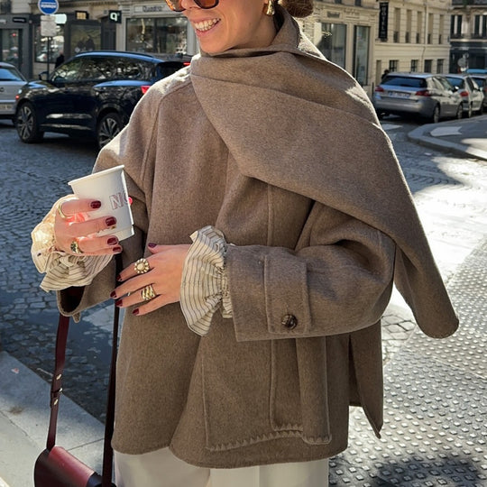 Damen modische Wolljacke mit oversized Schnitt und elegantem Revers EB