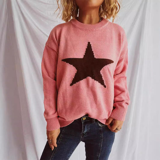 Damen lässiger Pullover mit auffälligem Sternmuster EB