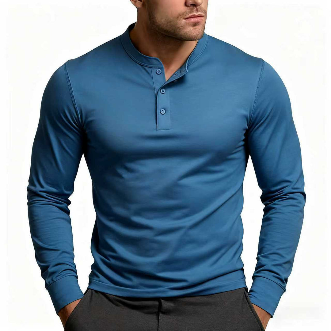 Herren Langarm-Henley-Shirt mit klassischem Knopfdetail und körpernaher Passform EB