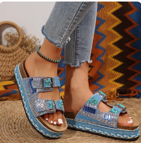 Damen Bequeme Zier-Sandalen mit modischem Schmuckbesatz und ergonomischem Fußbett EB