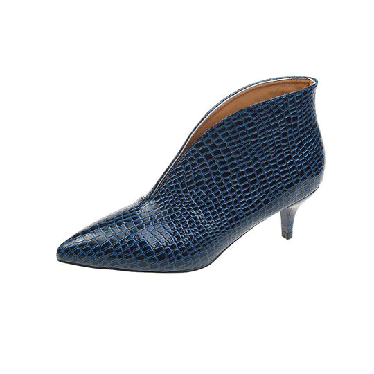 Damen nan spitze Stiefelette mit Krokoprägung und niedrigem Kittenabsatz EB