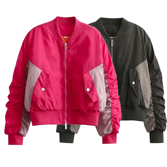 Damen modische Bomberjacke mit strukturiertem Design und praktischen Taschen EB