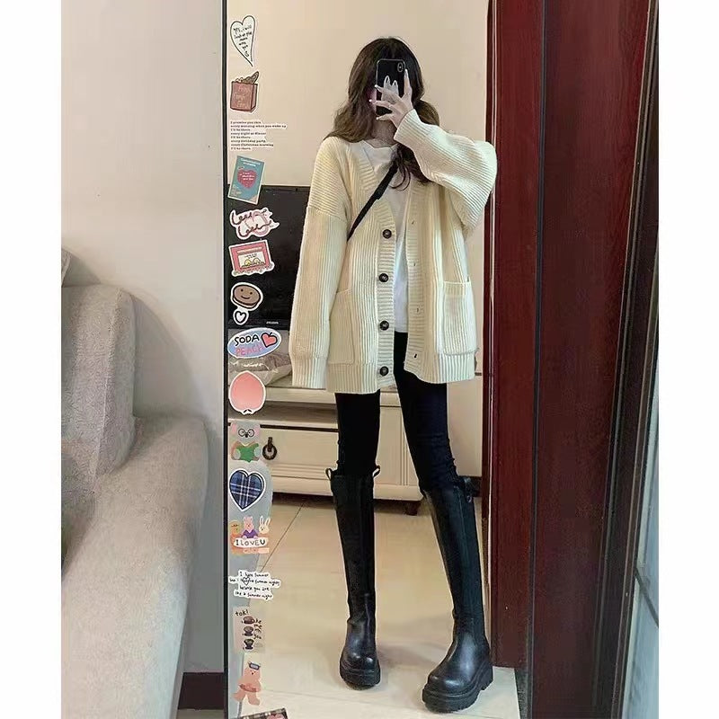 Damen Grobstrick-Cardigan mit Taschen und weichem Schnitt EB