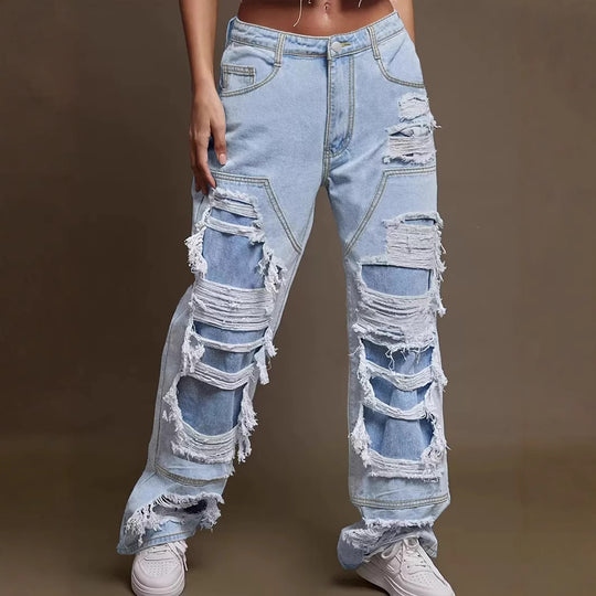 Damen Vintage Destroyed Jeans im lässigen Schnitt EB