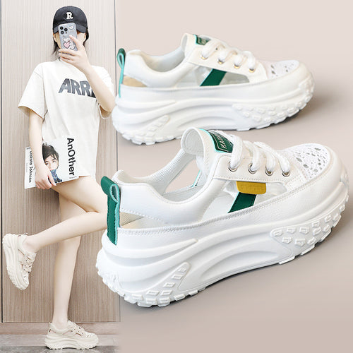 Damen Sportliche Plateau-Sneaker mit atmungsaktiver Oberflächenstruktur und modischem Design EB