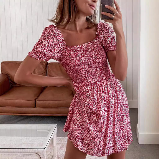 Damen Off-Shoulder Sommerkleid mit elastischem Oberteil und verspielten Rüschendetails EB