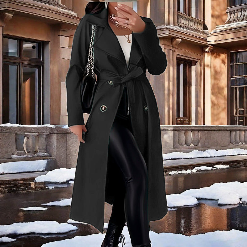 Damen Eleganter Trenchcoat mit Taillengürtel und doppelt geknöpften Details EB