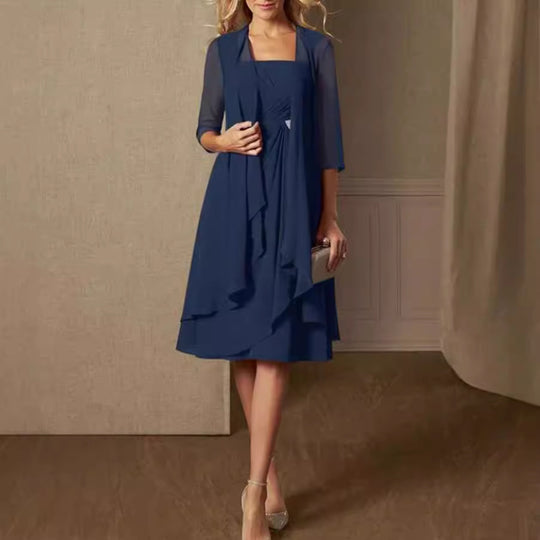 Damen nan Chiffon-Abendkleid mit Bolero und asymmetrischem Lagenrock EB