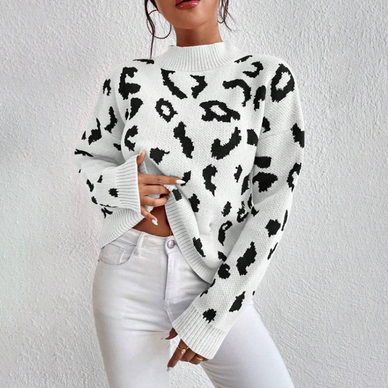 Damen modischer Pullover mit auffälligem Tiermuster und bequemer Passform EB