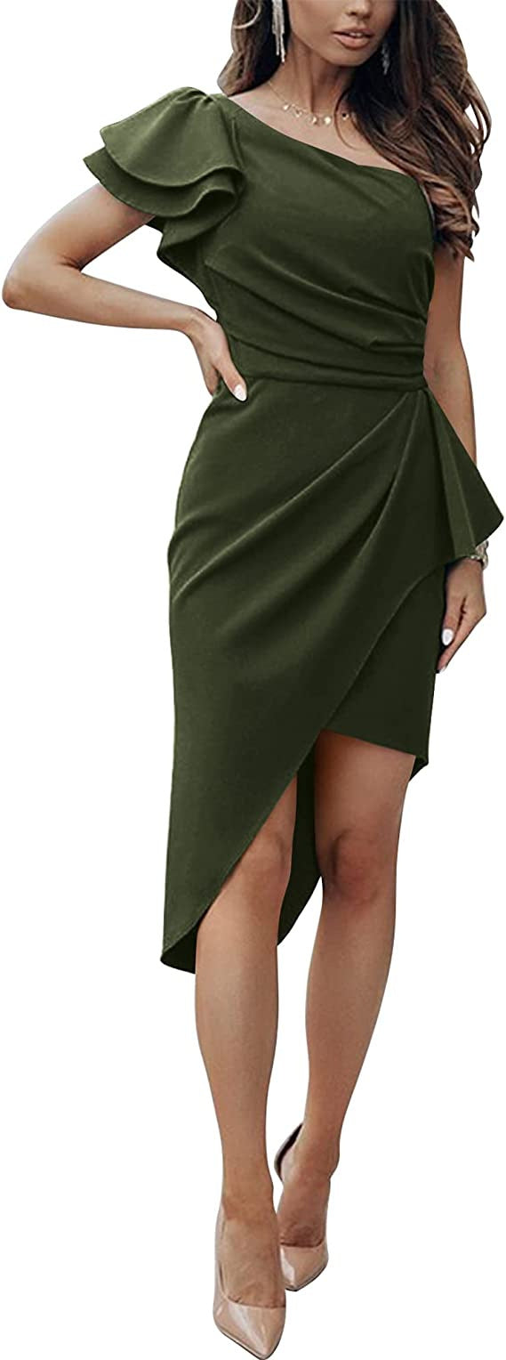 Damen Elegantes Wickelkleid mit asymmetrischem Saum und Rüschendetails EB