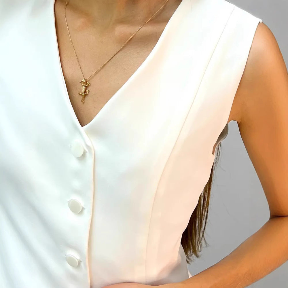 Damen Weste mit elegantem V-Ausschnitt und dekorativen Knöpfen EB