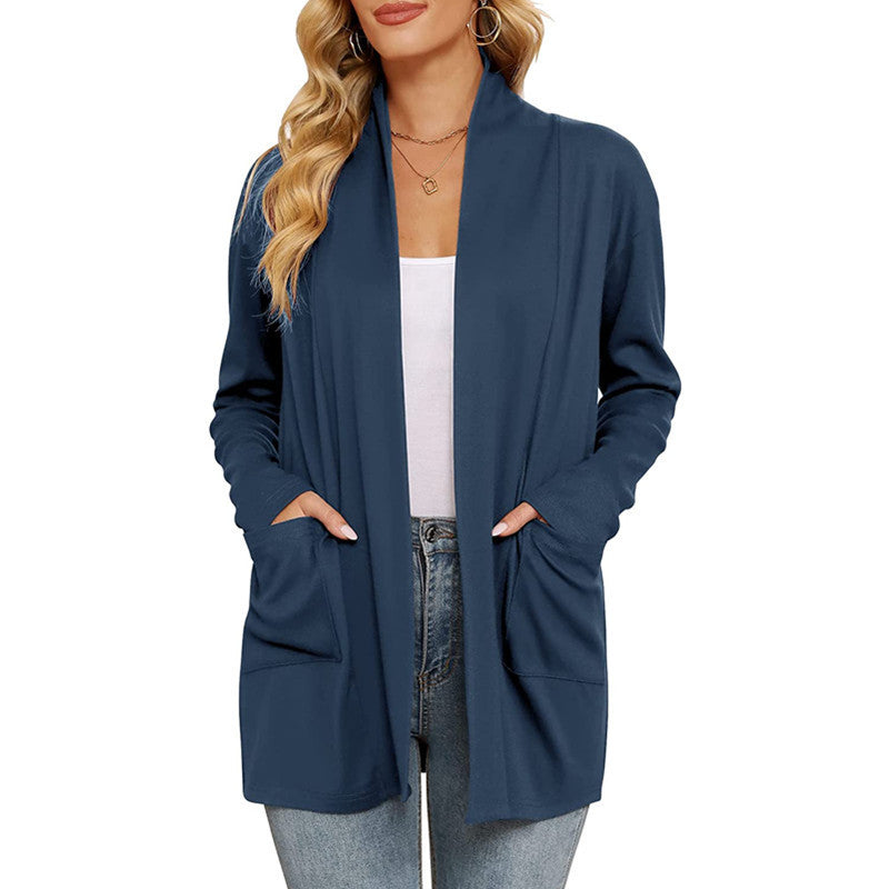 Damen lässiger Longcardigan mit Taschen EB